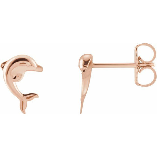 14K Rose Gold Dolphin Drop Earrings