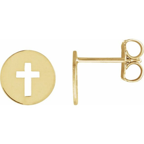 14K Yellow Gold Pierced Cross Drop Earrings