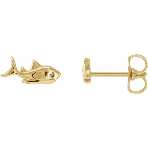 14K Yellow Gold Pair Shark Stud Earrings