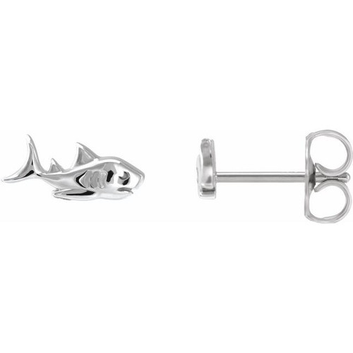 14K White Gold Pair Shark Stud Earrings