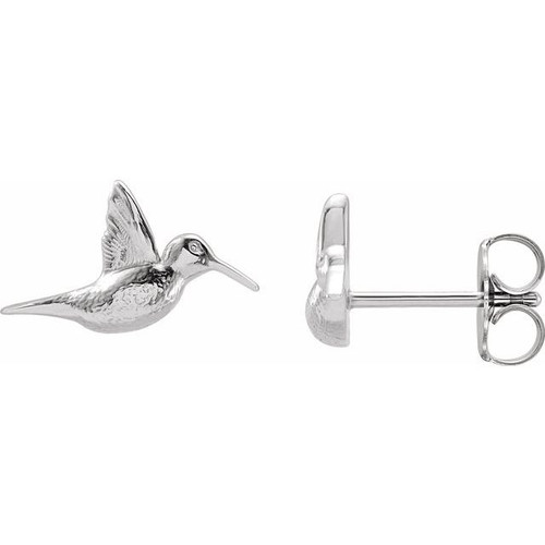 14K White Gold Humming Bird Earrings