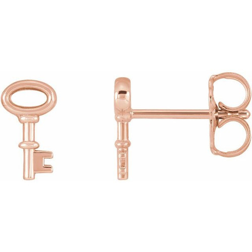 14K Rose Gold Petite Key Earrings