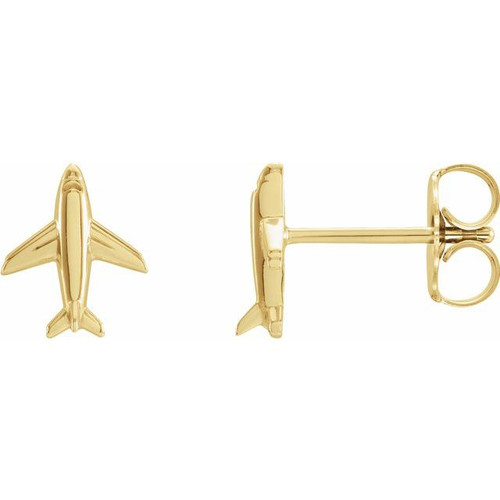 14K Yellow Gold Airplane Earrings