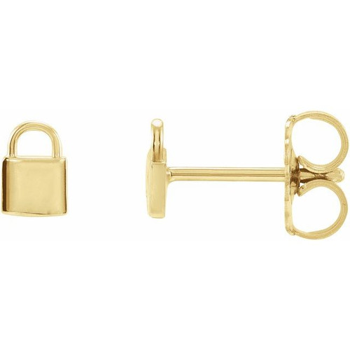 14K Yellow Gold Petite Lock Earrings