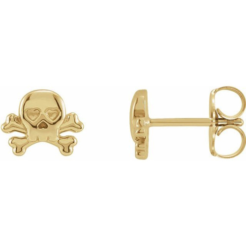 14K Yellow Gold Petite Skull & Crossbones Earrings