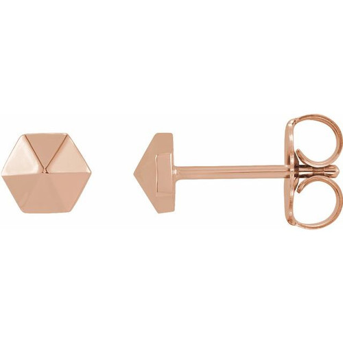 14K Rose Gold Hexagon Earrings