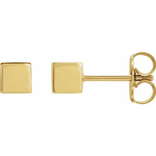 14K Yellow Gold Cube Earrings