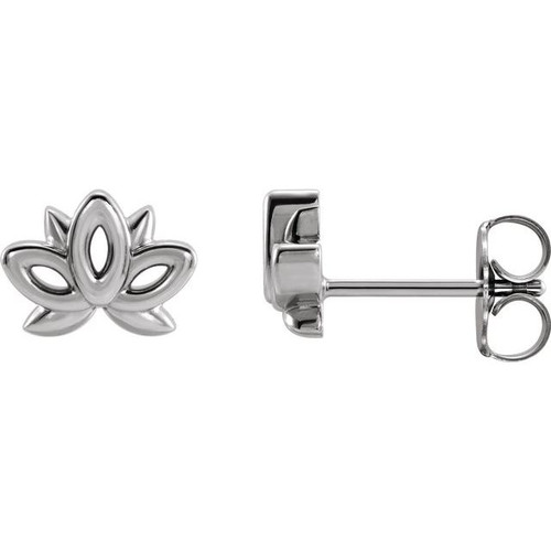 14K White Gold Lotus Earrings