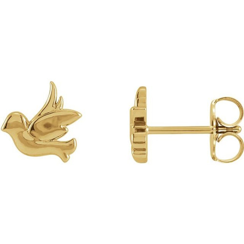 14K Yellow Gold Tiny Bird Stud Earrings