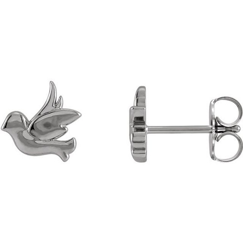 14K White Gold Tiny Bird Stud Earrings