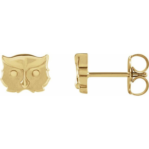14K Yellow Gold Tiny Owl Earrings