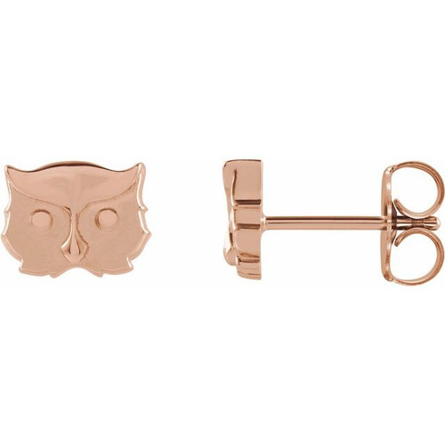14K Rose Gold Tiny Owl Earrings