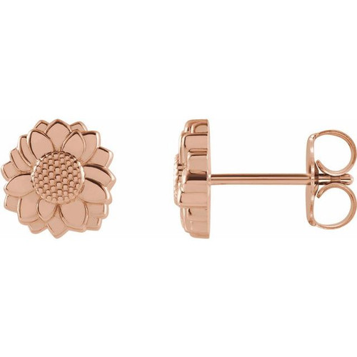 14K Rose Gold Tiny Sunflower Earrings