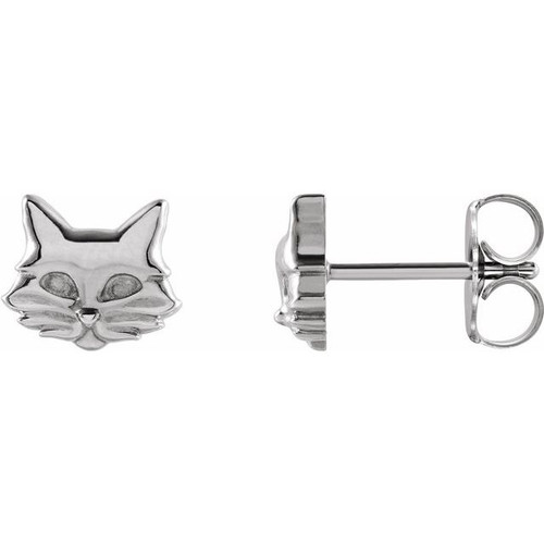 14K Whtie Gold Tiny Cat Earrings