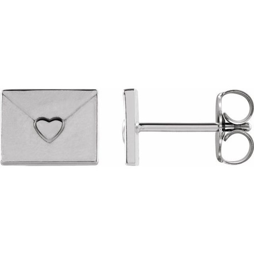 14K White Gold Heart Envelope Earrings