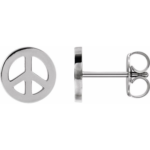 14K White Gold Tiny Peace Earrings