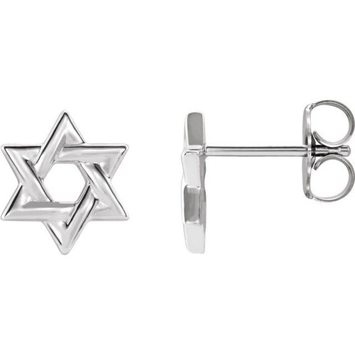 14K White Gold Star of David Earrings