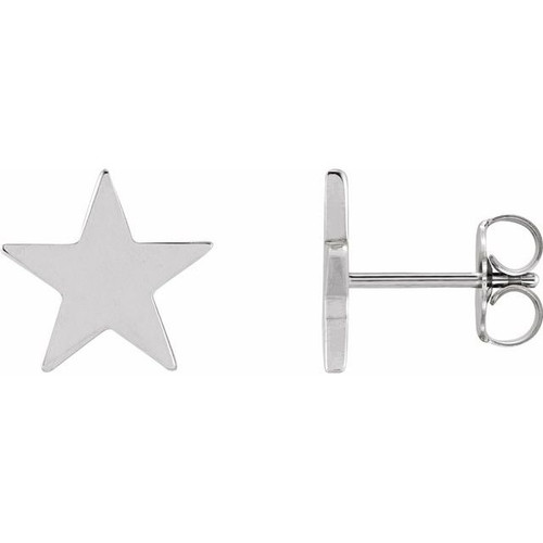 14K White Gold Simple Star Earrings