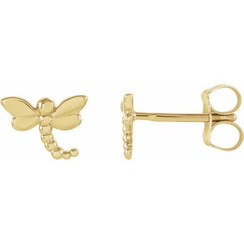 14K Yellow Gold Cute Dragonfly Earrings