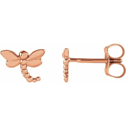14K Rose Gold Cute Dragonfly Earrings