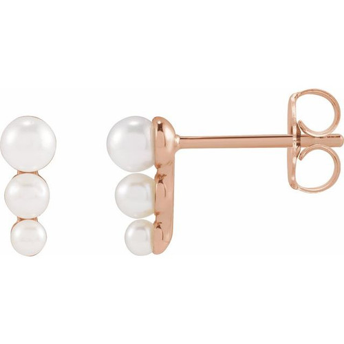 14K Rose Gold Graduated Cultured White Freshwater Pearl Earrings