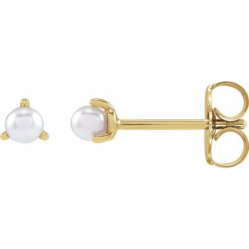 14K Yellow Gold Cultured White Seed Pearl Earrings