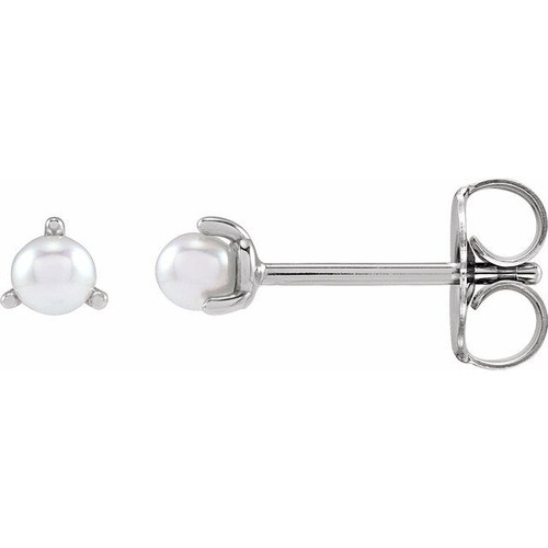 14K White Gold Cultured White Seed Pearl Earrings