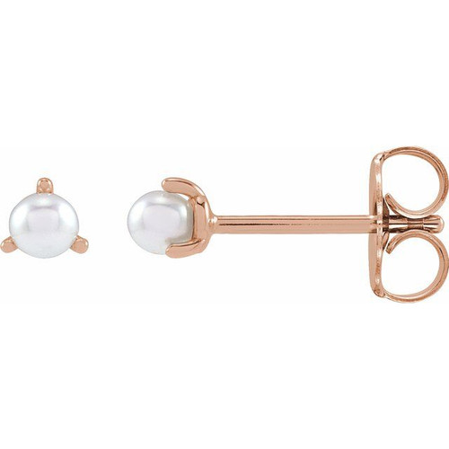 14K Rose Gold Cultured White Seed Pearl Earrings