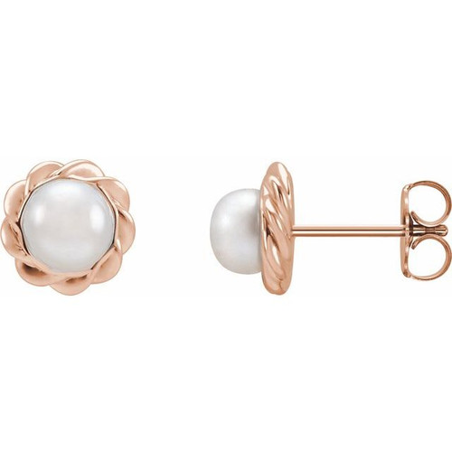 14K Rose Gold Cultured White Freshwater Pearl Rope Earrings