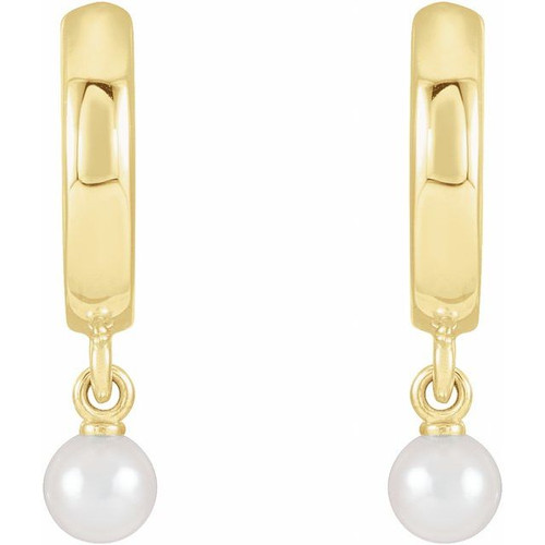 14K Yellow Gold Cultured Seed Pearl Hoop Earrings