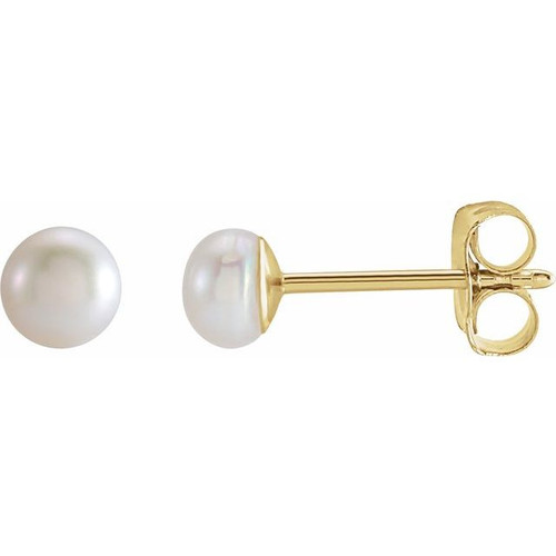 14K Yellow Gold Classic Cultured White Freshwater Pearl Earrings