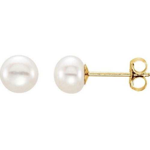 14K Yellow Gold 5-6mm  Cultured White Freshwater Pearl Earrings
