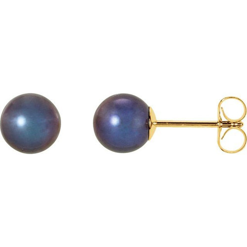 14K Yellow Gold Panache® Cultured Black Freshwater Pearl Stud Earrings