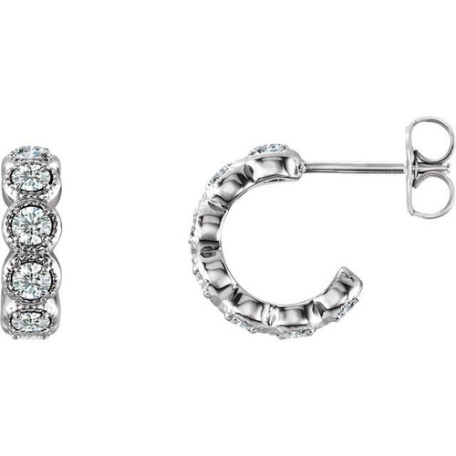 14K White Gold 7/8 CTW Diamond Huggie Earrings