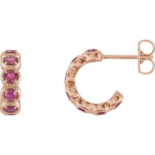14K Rose Gold Pink Tourmaline Huggie Earrings