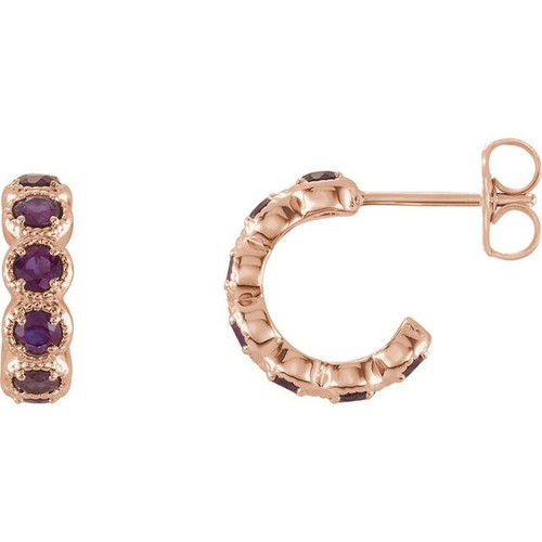 14K Rose Gold Amethyst Huggie Earrings