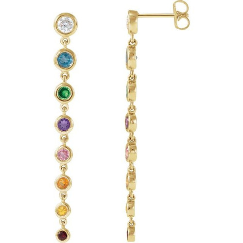 14K Yellow Gold Natural Multi-Gemstone & 1/2 CTW Natural Diamond Rainbow Earrings