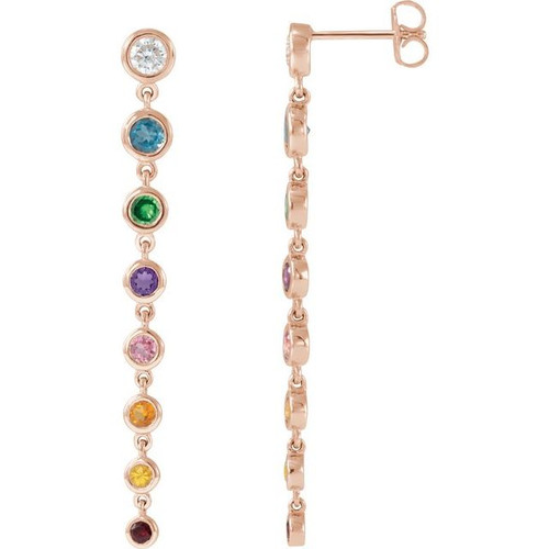 14K Rose Gold Natural Multi-Gemstone & 1/2 CTW Natural Diamond Rainbow Earrings