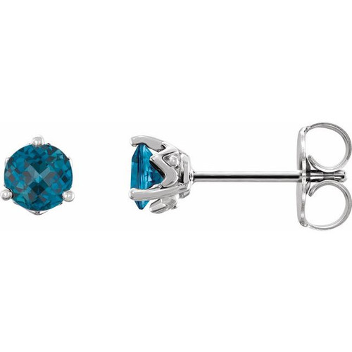 14K White Gold Natural London Blue Topaz Earrings