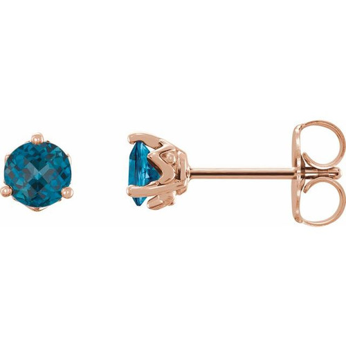 14K Rose Gold Natural London Blue Topaz Earrings