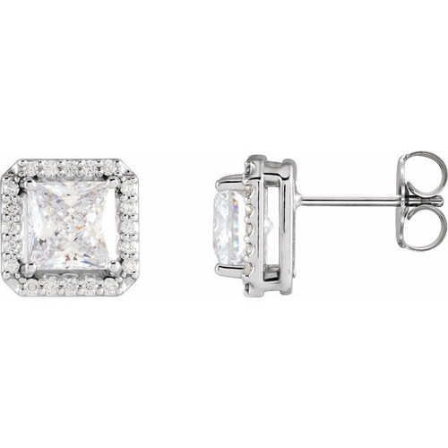 14K White Gold 3/4 CTW Natural Diamond Square Halo-Style Earrings