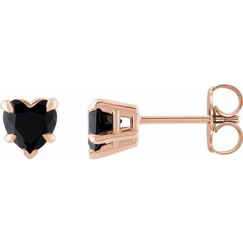 14K Rose Gold Natural Black Onyx Heart-Shaped Earrings