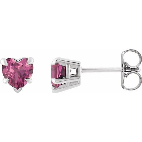 14K White Gold Natural Pink Tourmaline Heart-Shaped Earrings