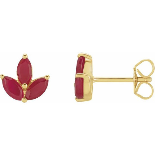 14K Yellow Gold Natural Ruby Cluster Earrings