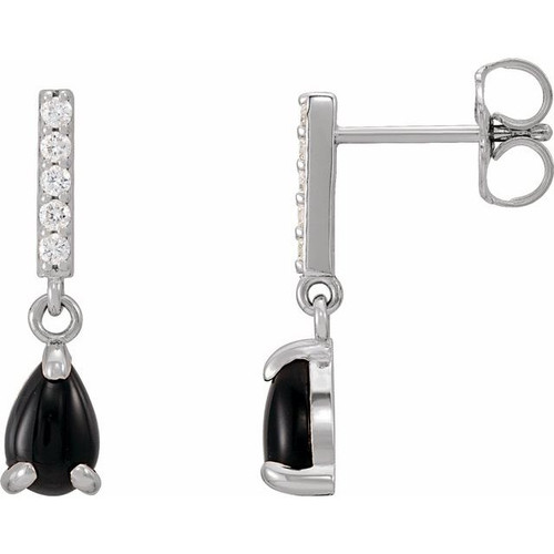 14K White Gold Natural Black Onyx & .08 CTW Natural Diamond Earrings