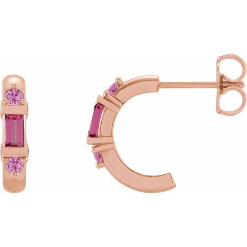 14K Rose Gold Natural Pink Tourmaline Hoop Earrings