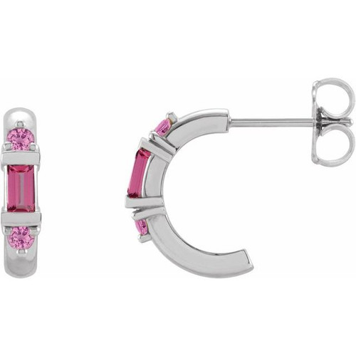 14K White Gold Natural Pink Tourmaline Hoop Earrings