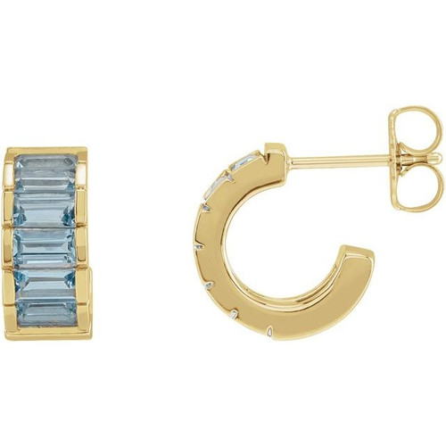 14K Yellow Gold Natural Aquamarine Huggie Earrings