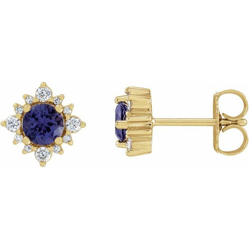 14K Yellow Gold Natural Iolite & 1/6 CTW Natural Diamond Halo-Style Earrings