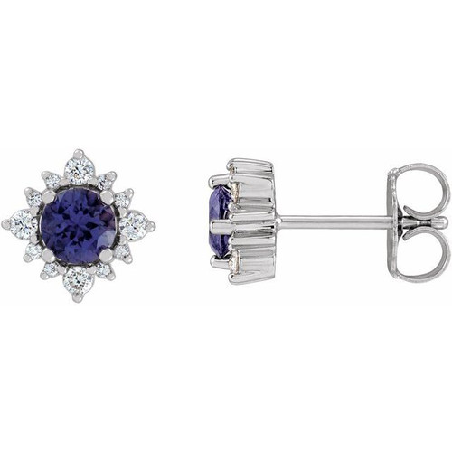 14K White Gold Natural Iolite & 1/6 CTW Natural Diamond Halo-Style Earrings